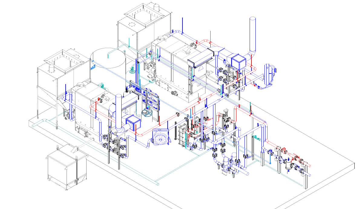 drawing of a solid fuel modular boiler house